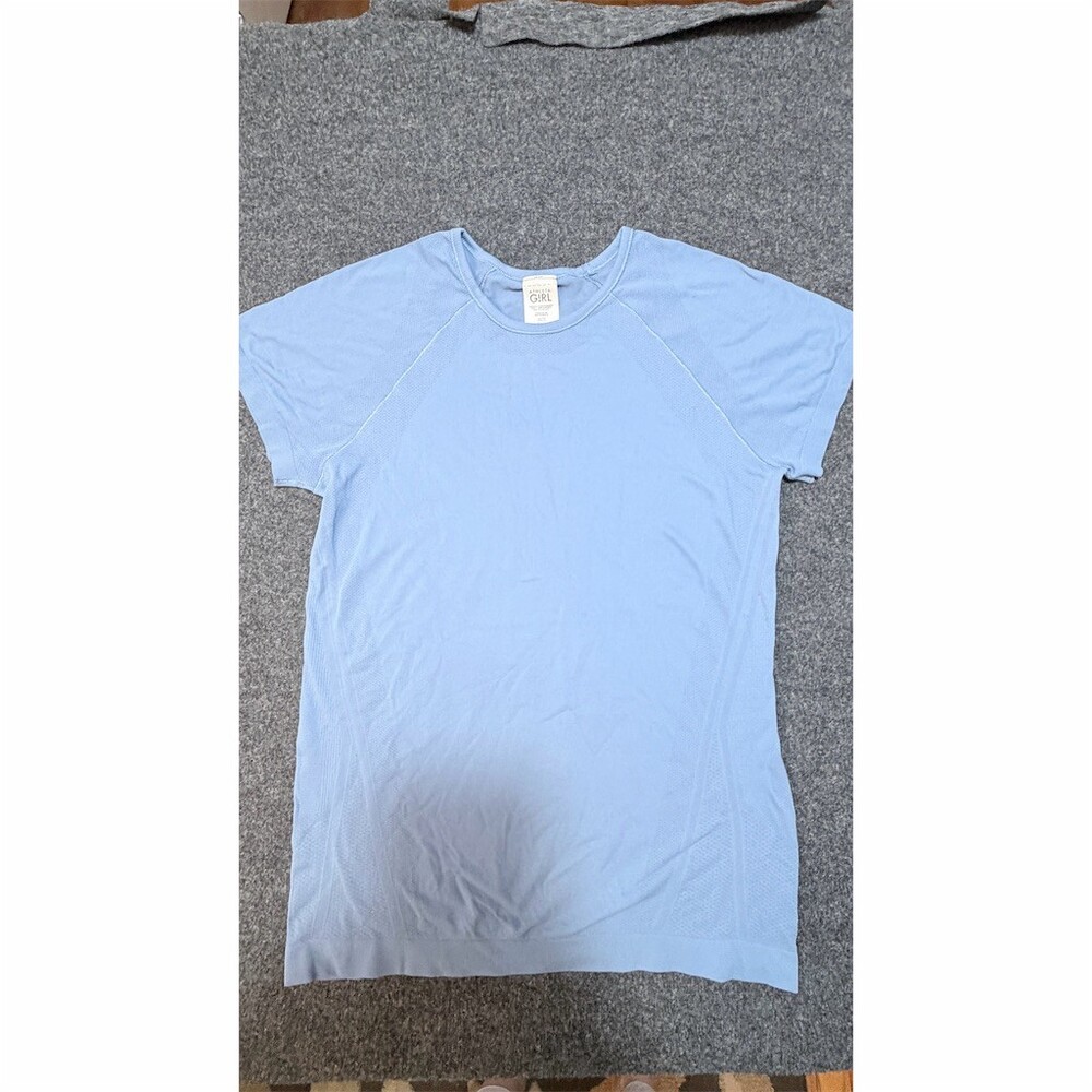Athleta Girl Power Up Tee Girls XL/14 Light Blue Seamless Athletic T-Shirt